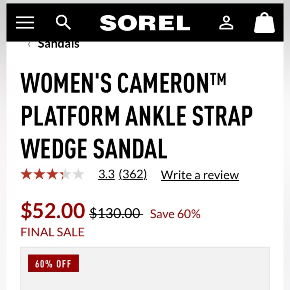 Sorel WOMEN'S CAMERON™ FLATFORM ANKLE STRAP WEDGE SANDAL sz 6.5 - Picture 2 of 13
